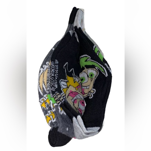 The Fairly Odd Parents! Crew Socks 2 Pair Men 6-12 Black Gray w Cosmo Wanda Nick - Picture 6 of 12